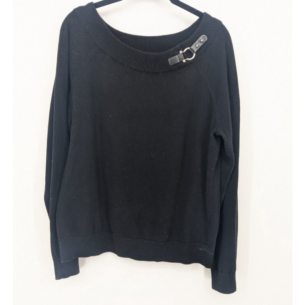 Lauren‎ Ralph Lauren Sweater Womens Extra Large Black Buckle Boat Neck Cotton